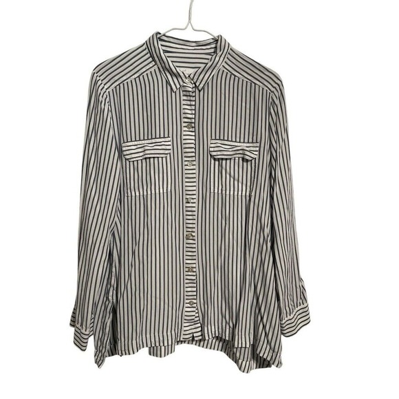 J. Jill Striped‎ Button-Up Shirt Long Sleeve Relaxed Fit Career Casual L - Picture 1 of 12